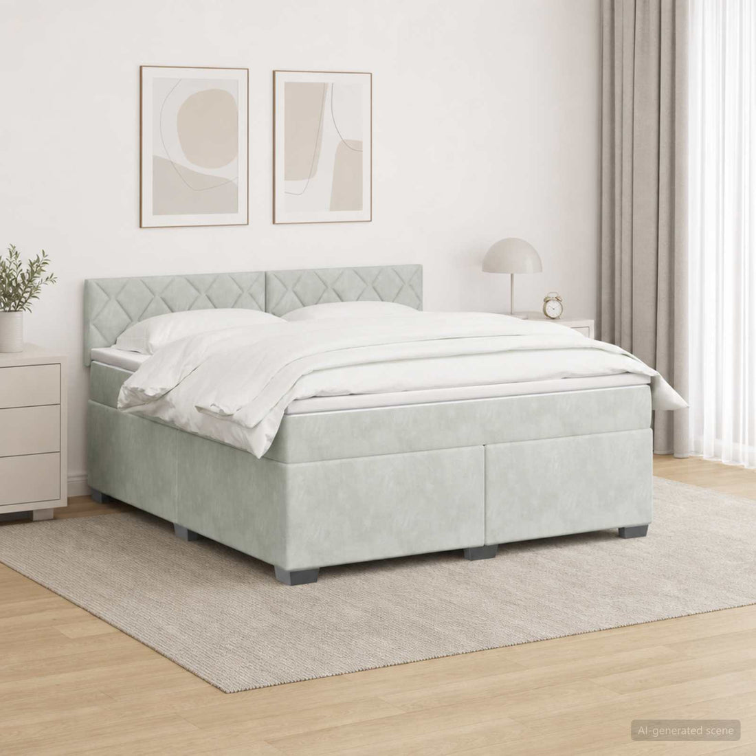 vidaXL Cama con Base Tapizada, Colchón y Luz LED Gris Claro