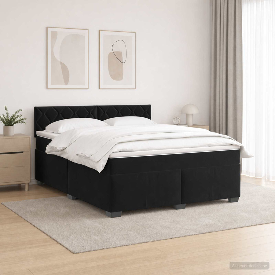 vidaXL Cama con Base Tapizada, Colchón y Luz LED Negro 140 x 200 cm
