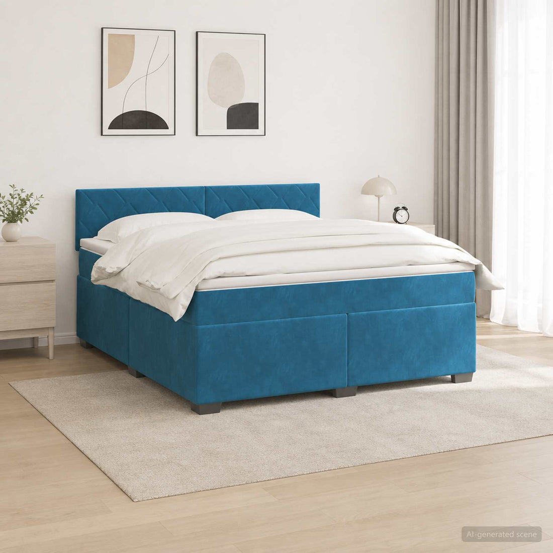vidaXL Cama con Base Tapizada, Colchón y Luz LED Azul 180 x 200 cm