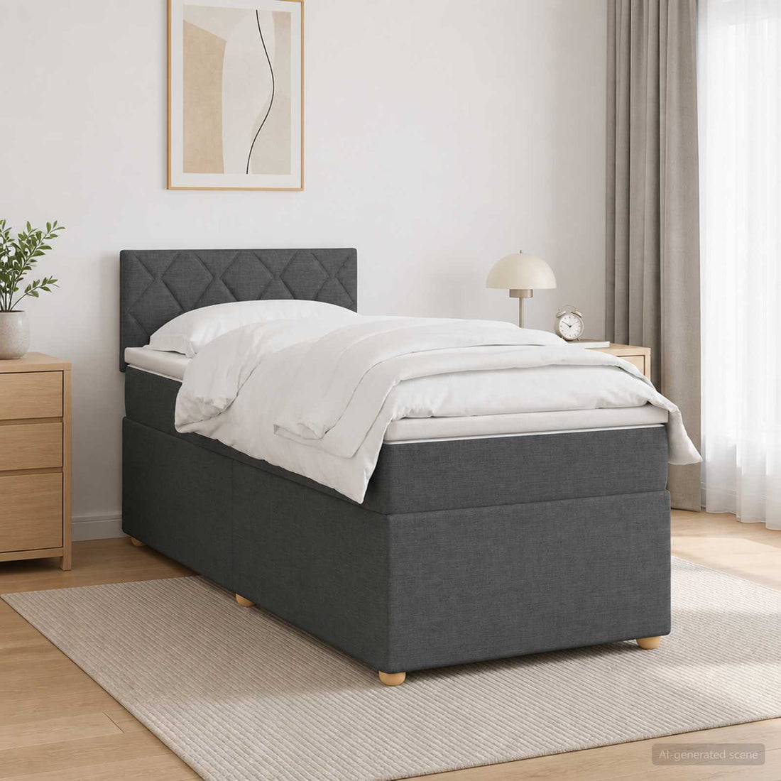 vidaXL Cama box spring con colchón Gris oscuro 100 x 200 cm Tela