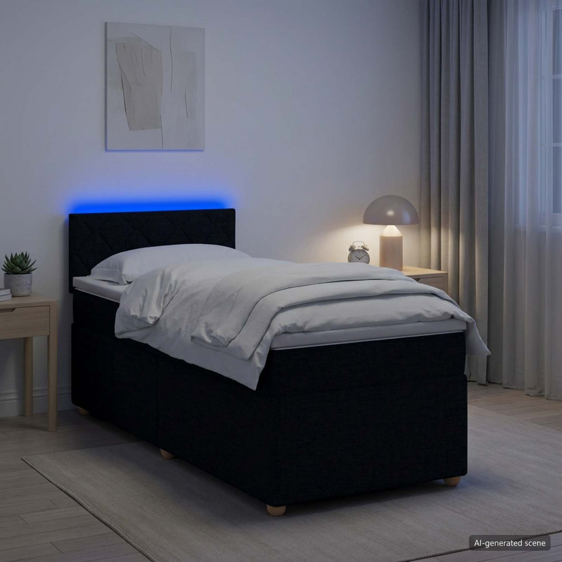 vidaXL Cama box spring con colchón con cabecera Negro 90 x 200 cm Tela