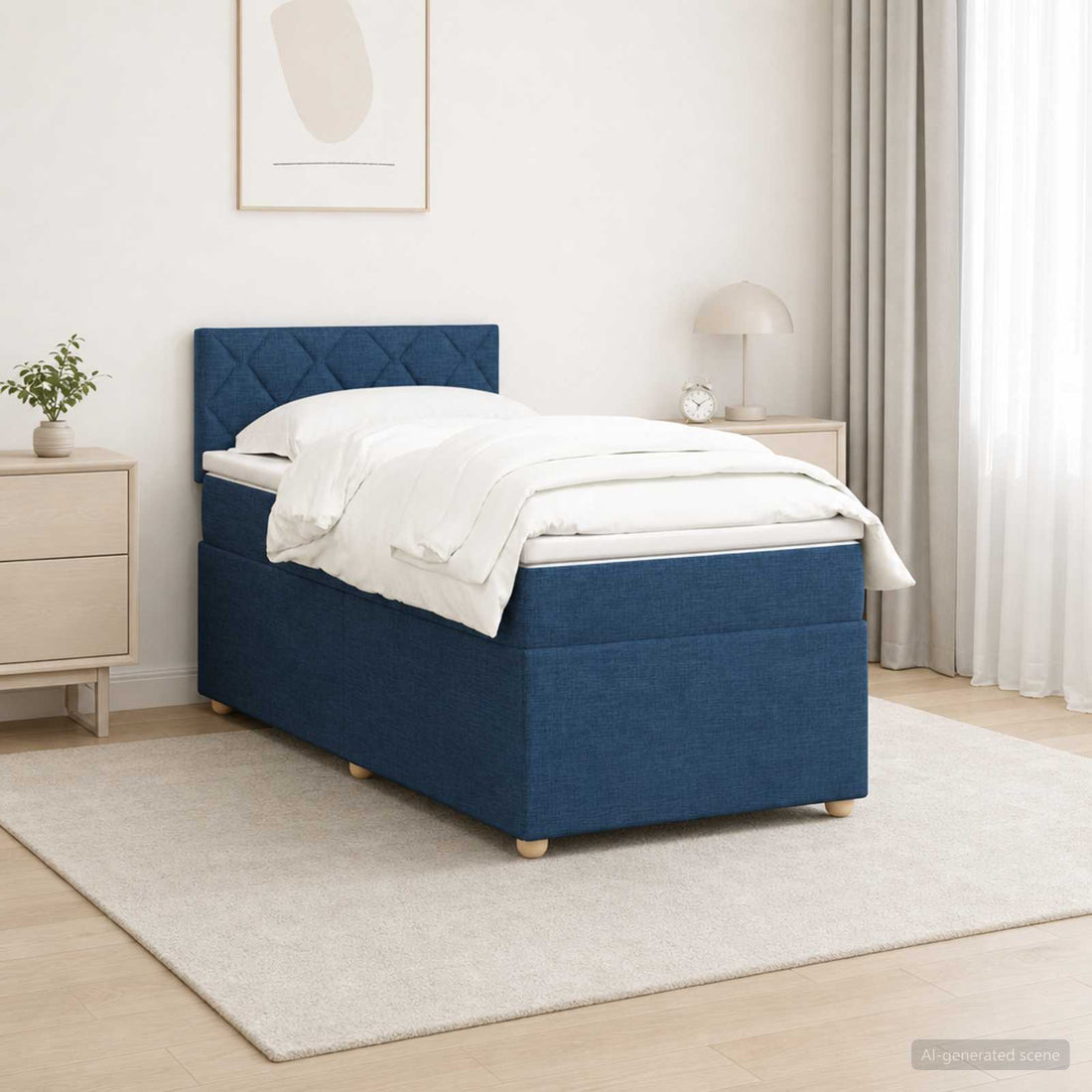 vidaXL Cama box spring con colchón con tiras LED Azul 80 x 200 cm Tela