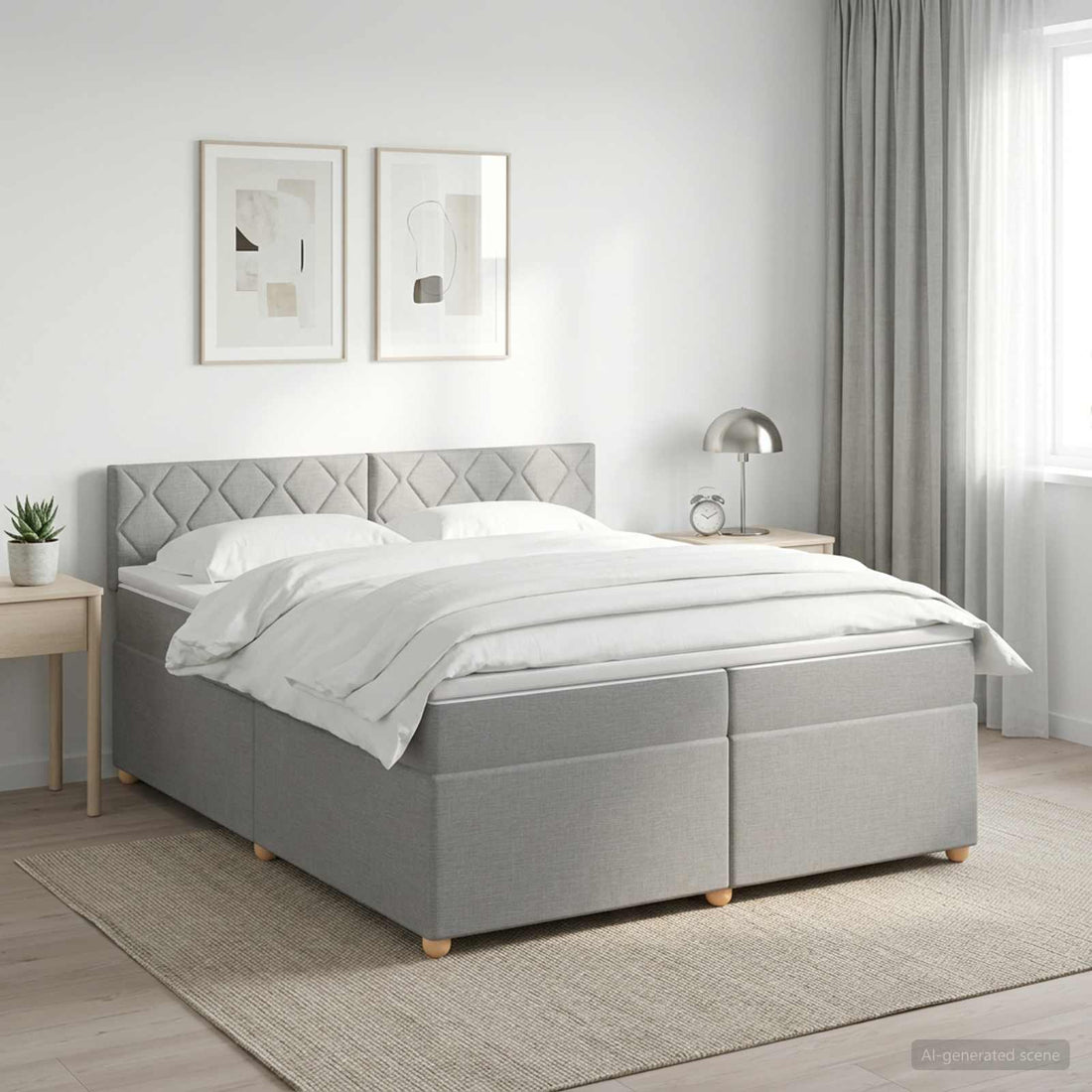vidaXL Cama box spring con colchón Gris Claro 200 x 200 cm Tela