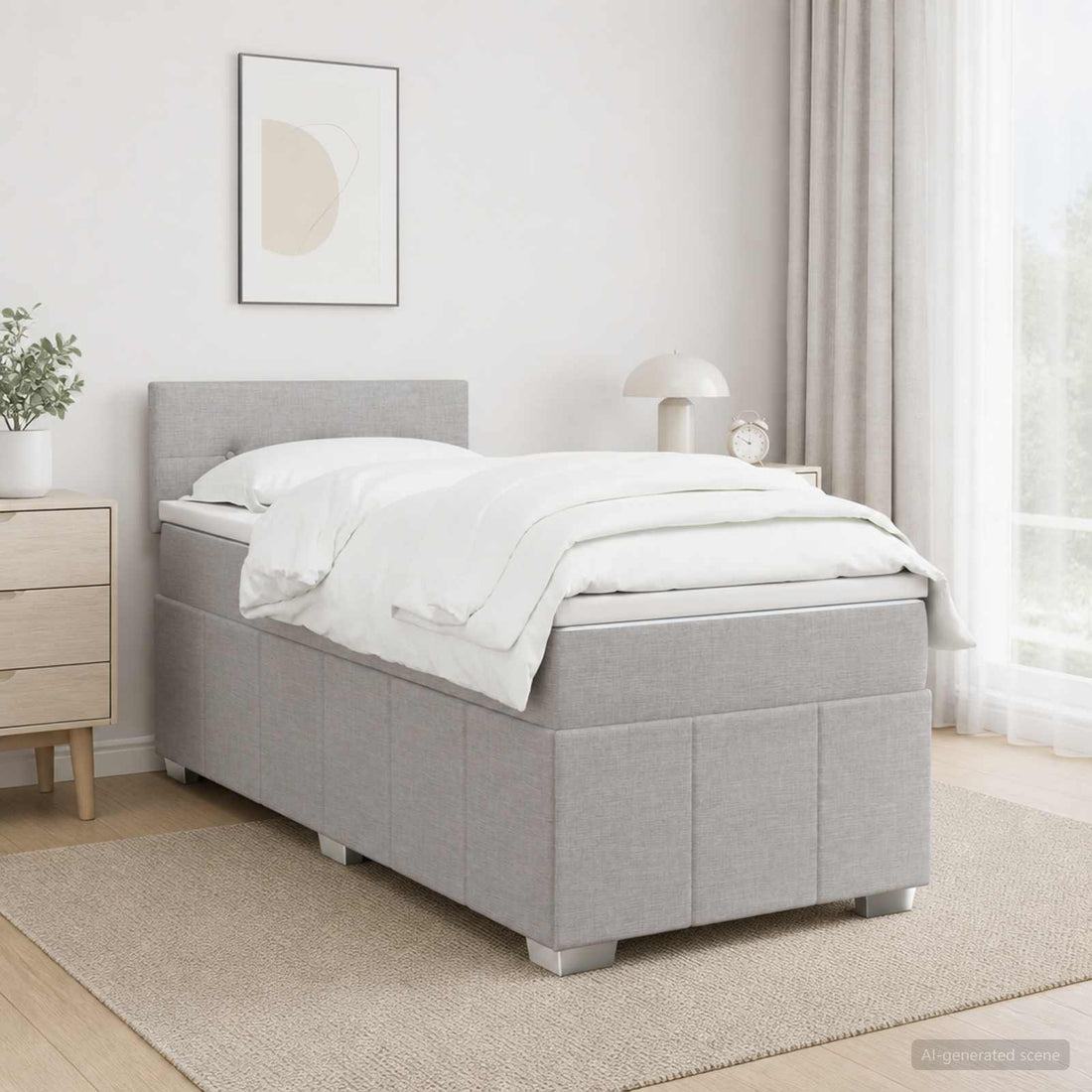 vidaXL Cama box spring con colchón Gris Claro 100 x 200 cm Tela