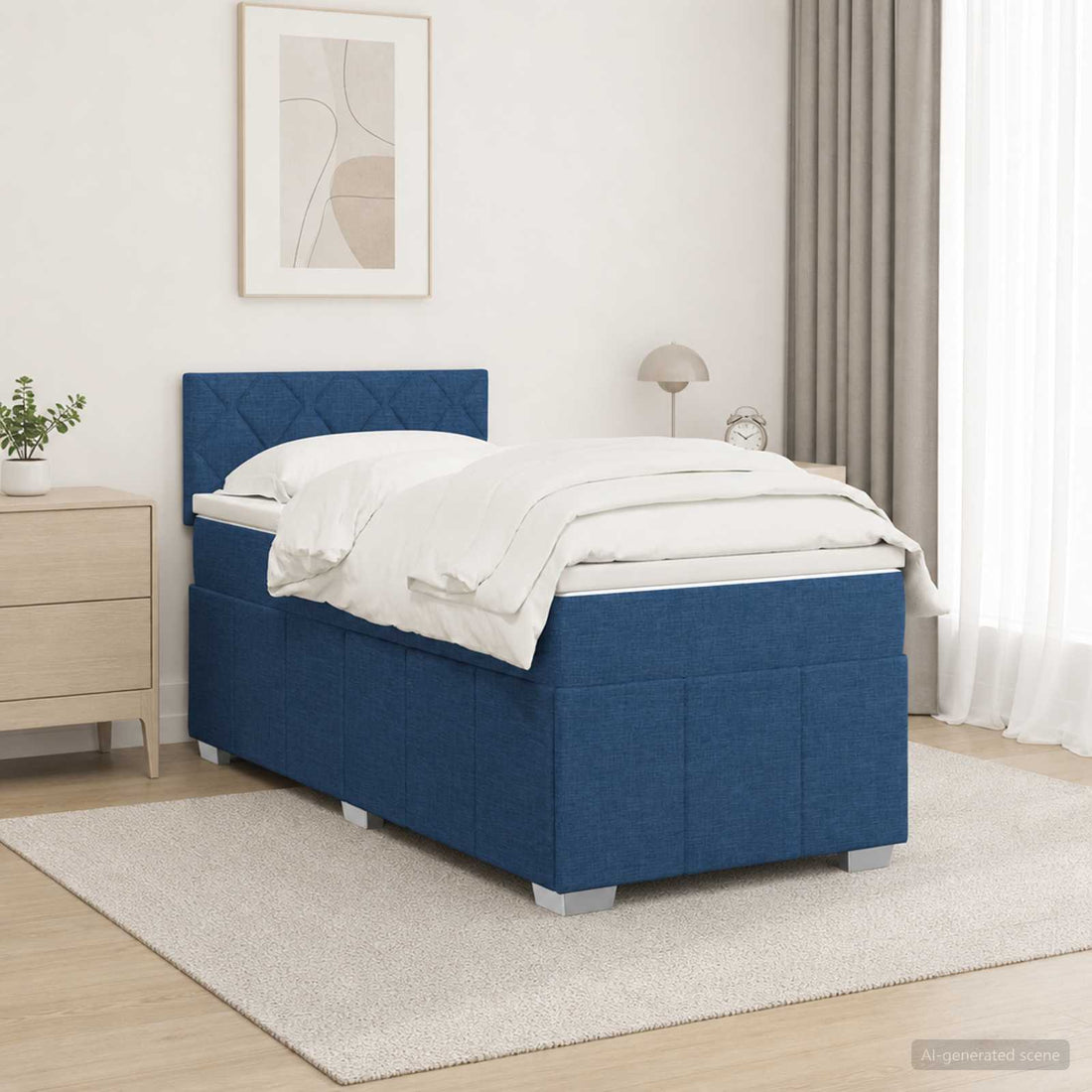 vidaXL Cama box spring con colchón con tiras LED Azul 90 x 200 cm Tela