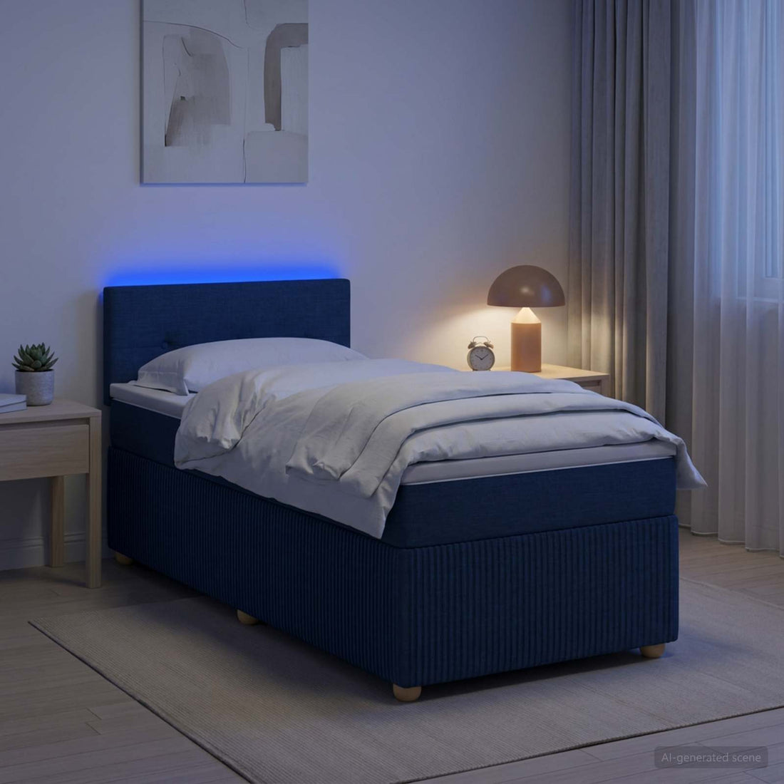 vidaXL Cama box spring con colchón con cabecera Azul 100 x 200 cm Tela