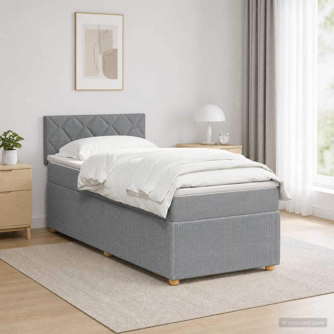 vidaXL Cama box spring con colchón Gris Claro 100 x 200 cm Tela