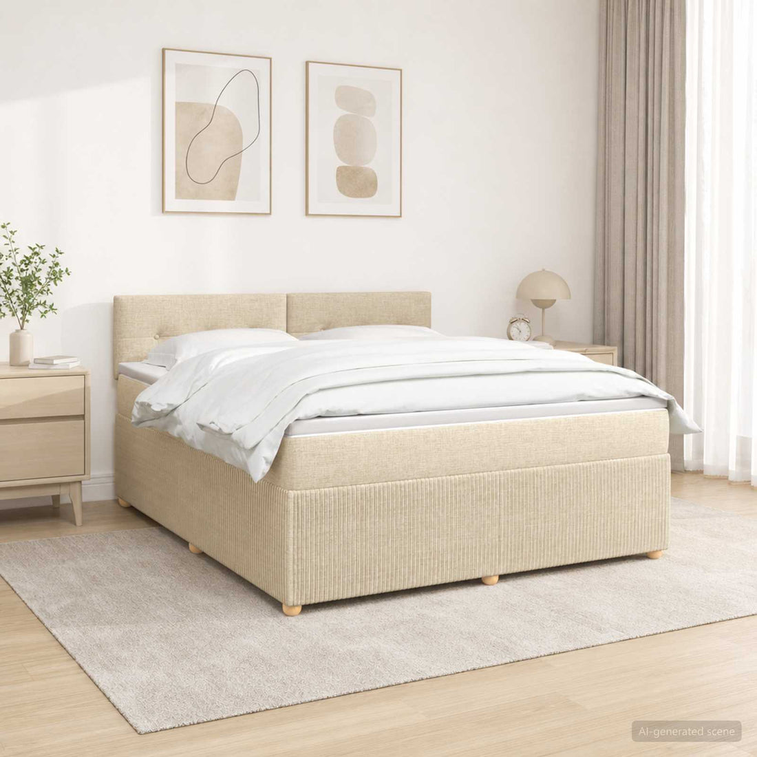 vidaXL Cama box spring con colchón Crema 140 x 200 cm Tela