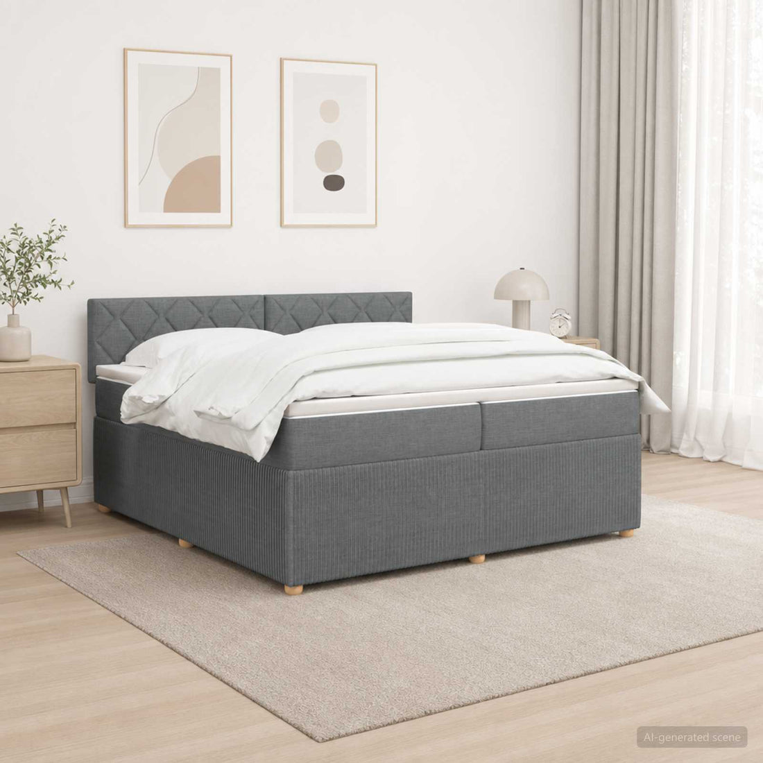 vidaXL Cama box spring con colchón Gris oscuro 200 x 200 cm Tela