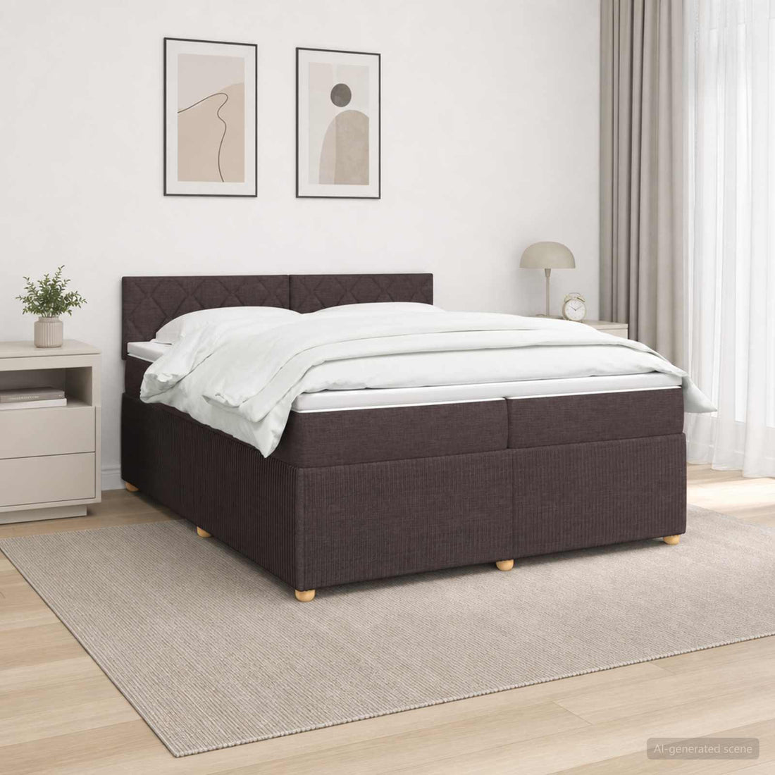 vidaXL Cama box spring con colchón Marrón Oscuro 200 x 200 cm Tela