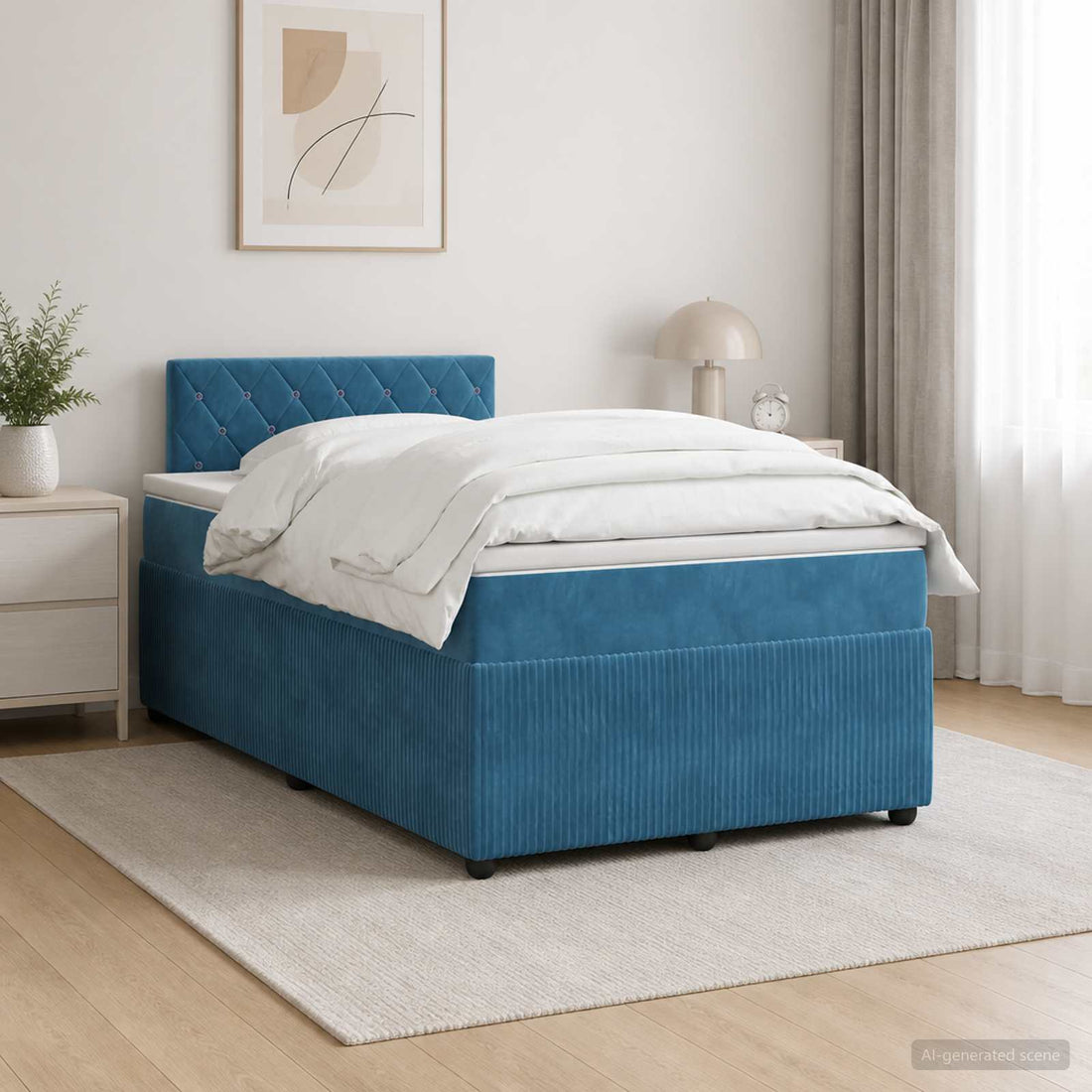vidaXL Cama box spring con colchón Azul 120 x 190 cm Terciopelo