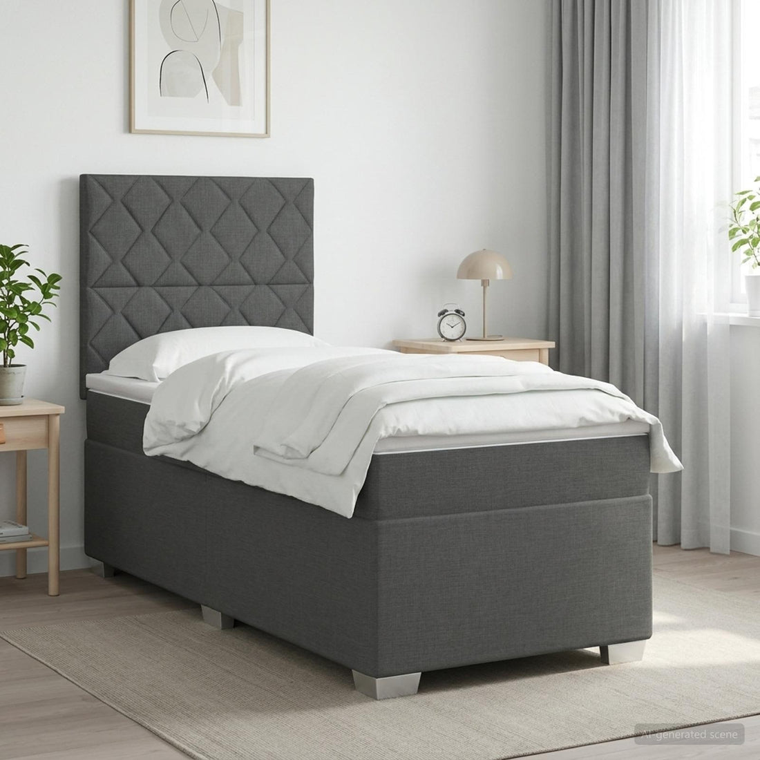 vidaXL Cama box spring con colchón Gris oscuro 100 x 200 cm Tela