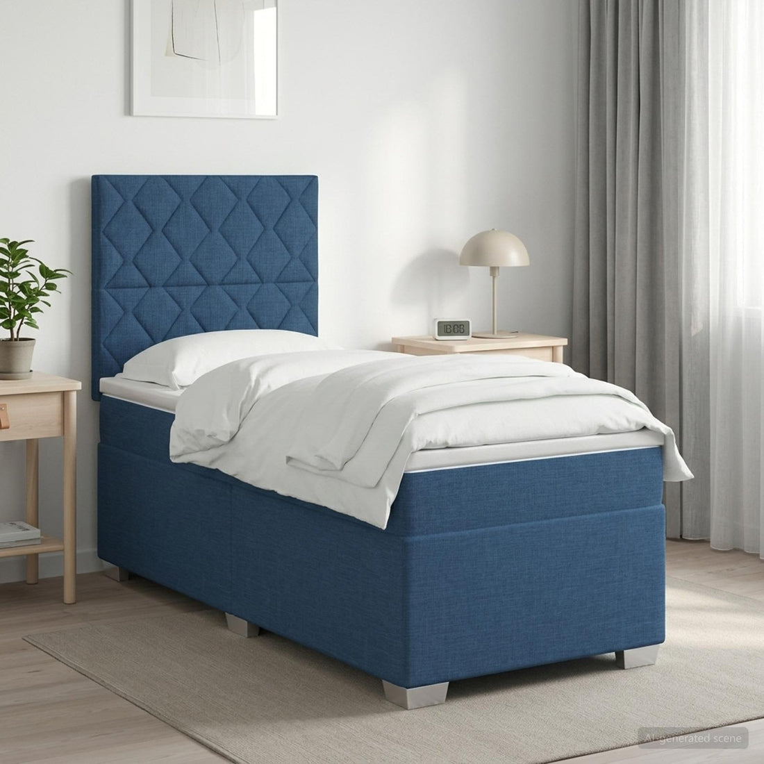 vidaXL Cama box spring con colchón Azul 100 x 200 cm Tela