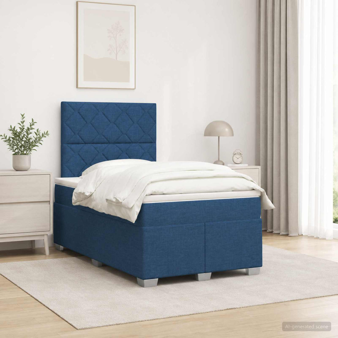 vidaXL Cama box spring con colchón Azul 120 x 190 cm Tela