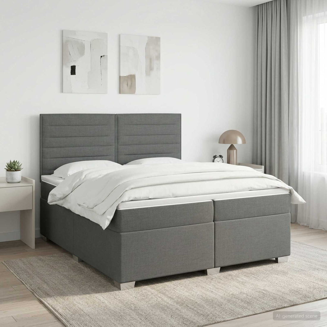 vidaXL Cama box spring con colchón Gris oscuro 200 x 200 cm Tela