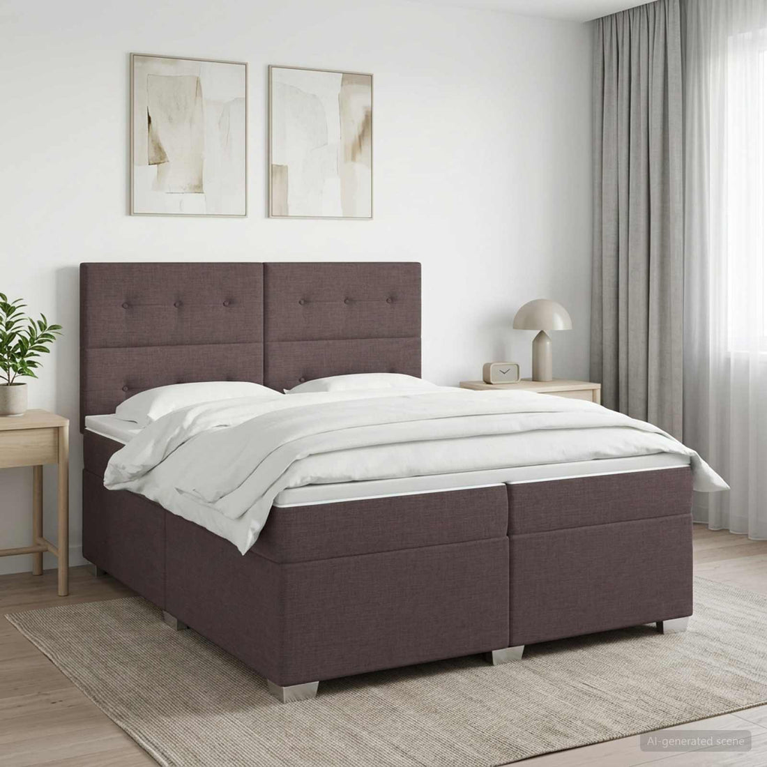 vidaXL Cama box spring con colchón Marrón Oscuro 200 x 200 cm Tela