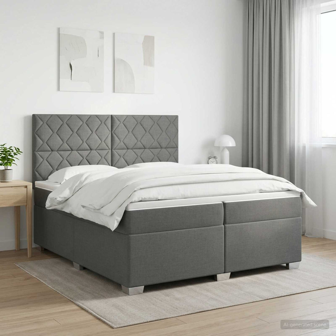 vidaXL Cama box spring con colchón Gris oscuro 200 x 200 cm Tela