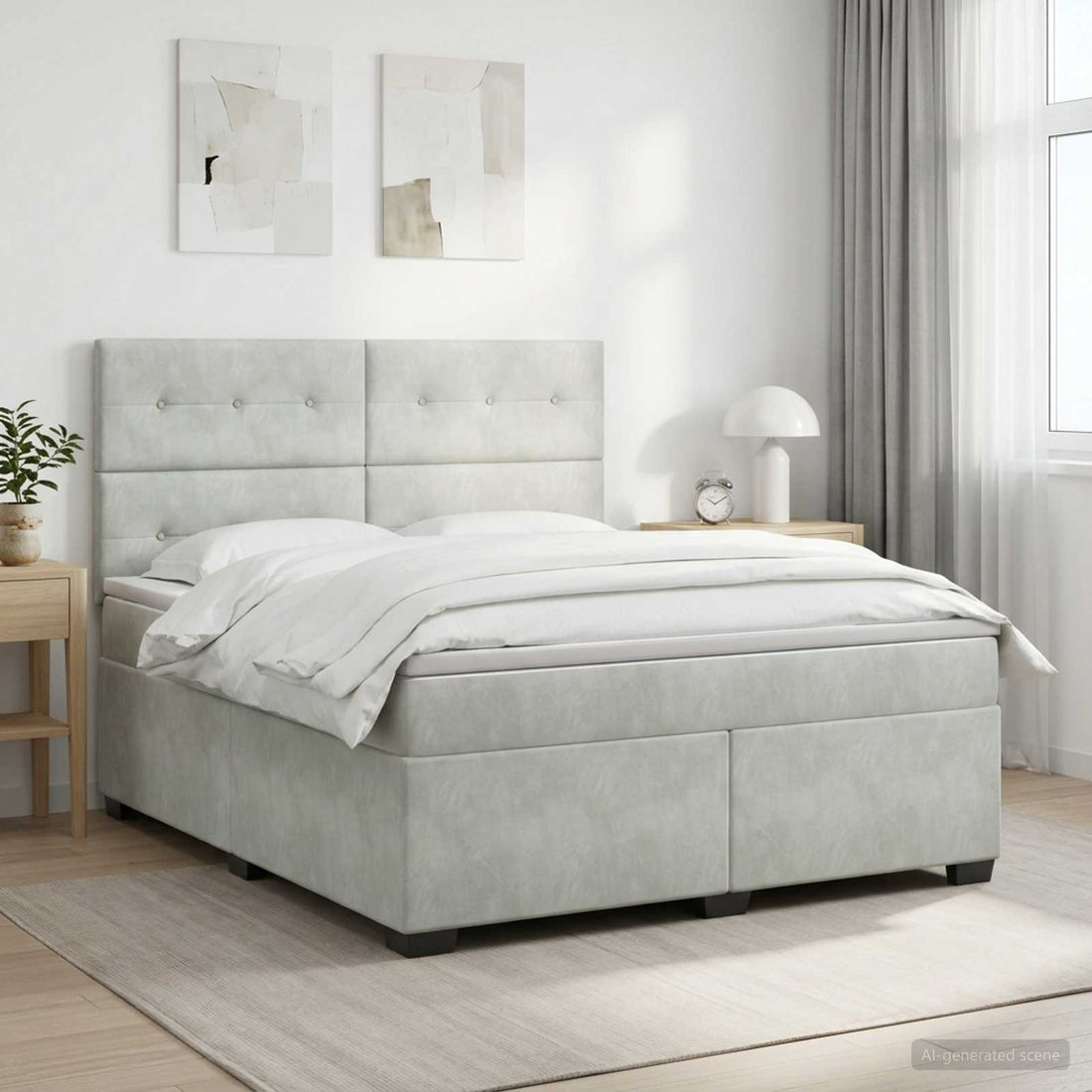 vidaXL Cama box spring con colchón Gris Claro 140 x 190 cm Terciopelo