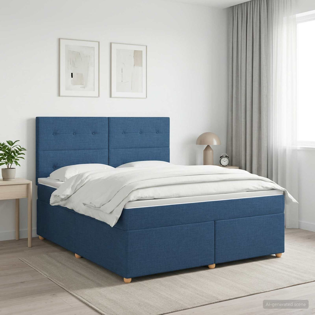 vidaXL Cama box spring con colchón con cabecera Azul 140 x 200 cm Tela