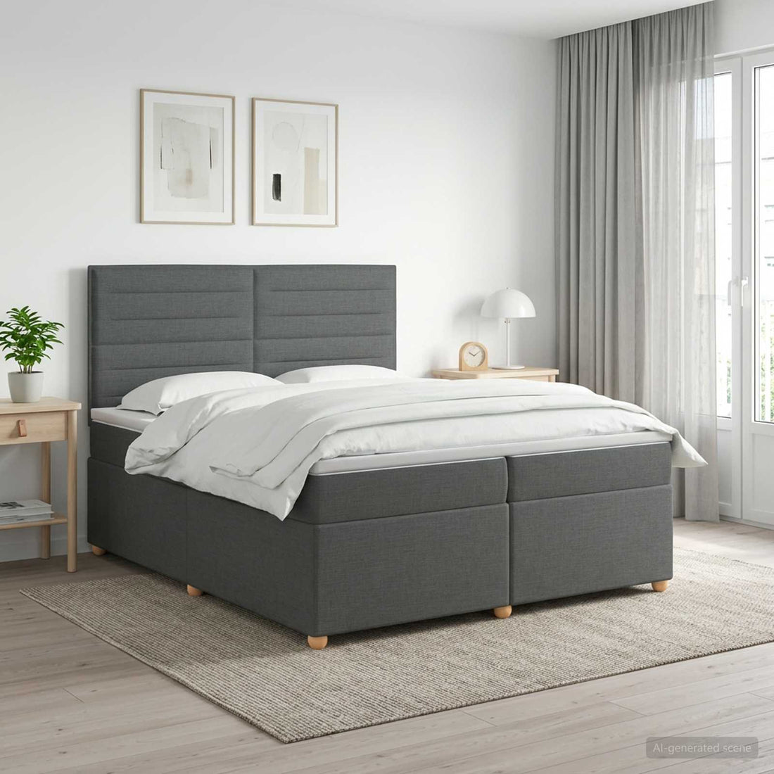 vidaXL Cama box spring con colchón Gris oscuro 200 x 200 cm Tela