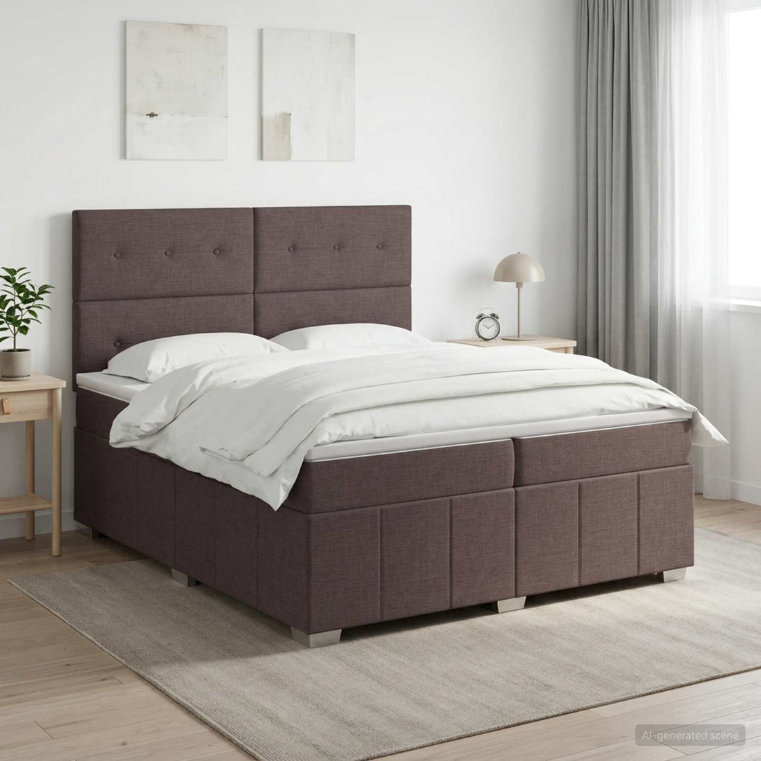vidaXL Cama box spring con colchón Marrón Oscuro 200 x 200 cm Tela