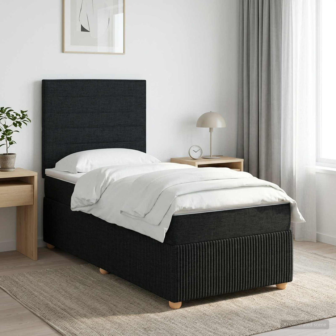 vidaXL Cama box spring con colchón con cabecera Negro 90 x 190 cm Tela