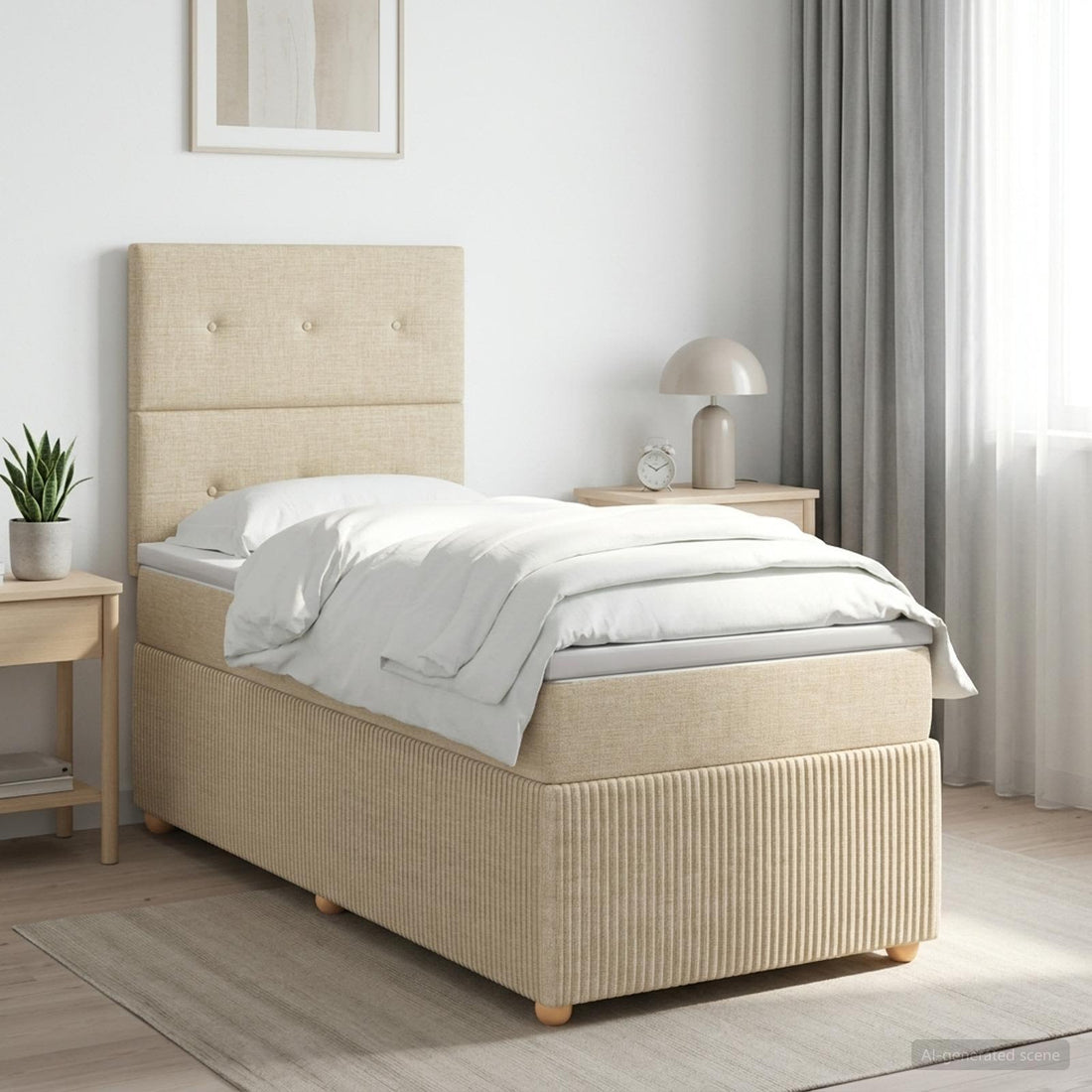 vidaXL Cama box spring con colchón con cabecera Crema 90 x 200 cm Tela