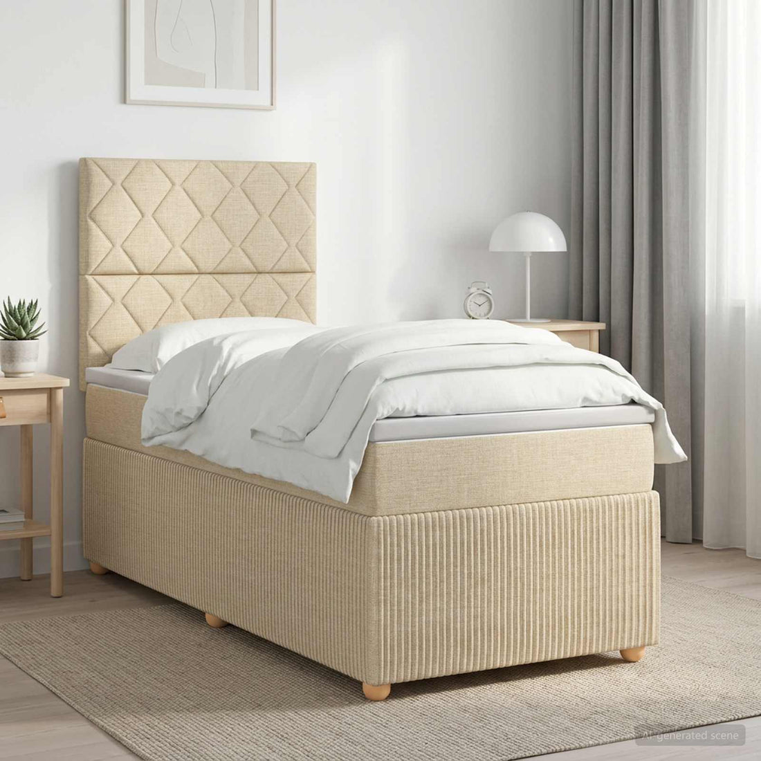 vidaXL Cama box spring con colchón con cabecera Crema 90 x 200 cm Tela