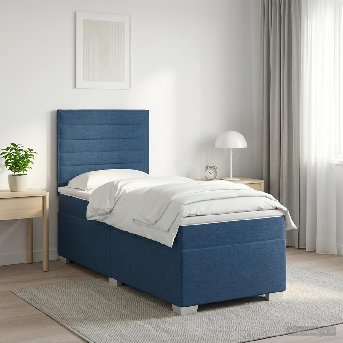 vidaXL Cama box spring con colchón con tiras LED Azul 90 x 200 cm Tela