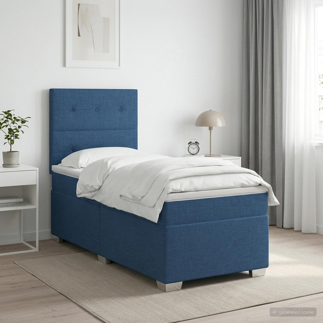 vidaXL Cama box spring con colchón con tiras LED Azul 90 x 200 cm Tela
