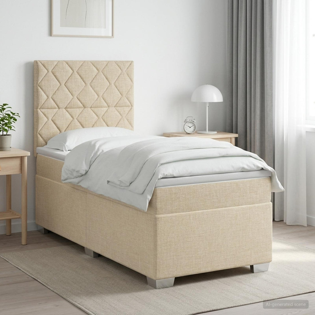 vidaXL Cama box spring con colchón con cabecera Crema 90 x 200 cm Tela