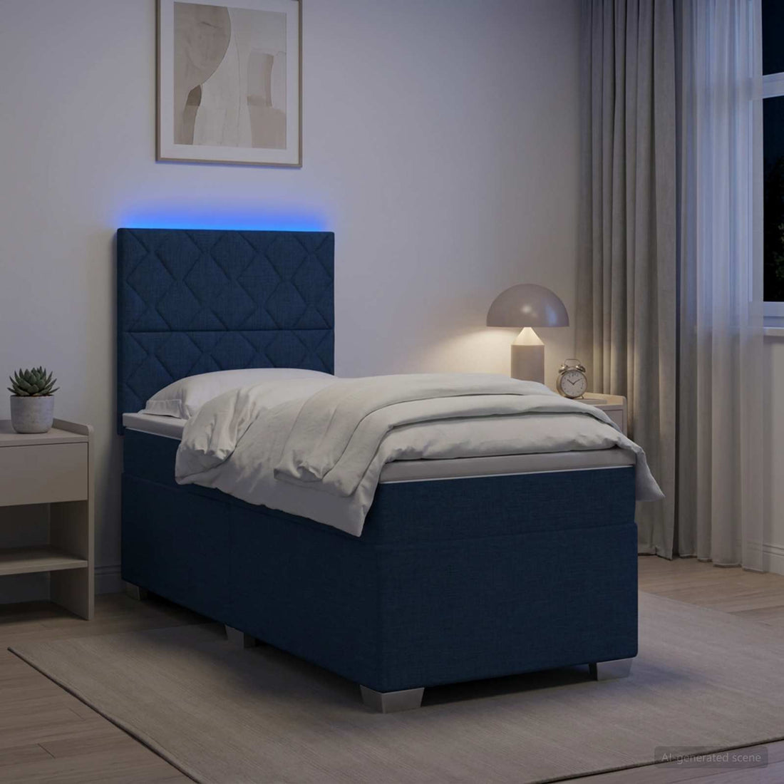 vidaXL Cama box spring con colchón con tiras LED Azul 80 x 200 cm Tela