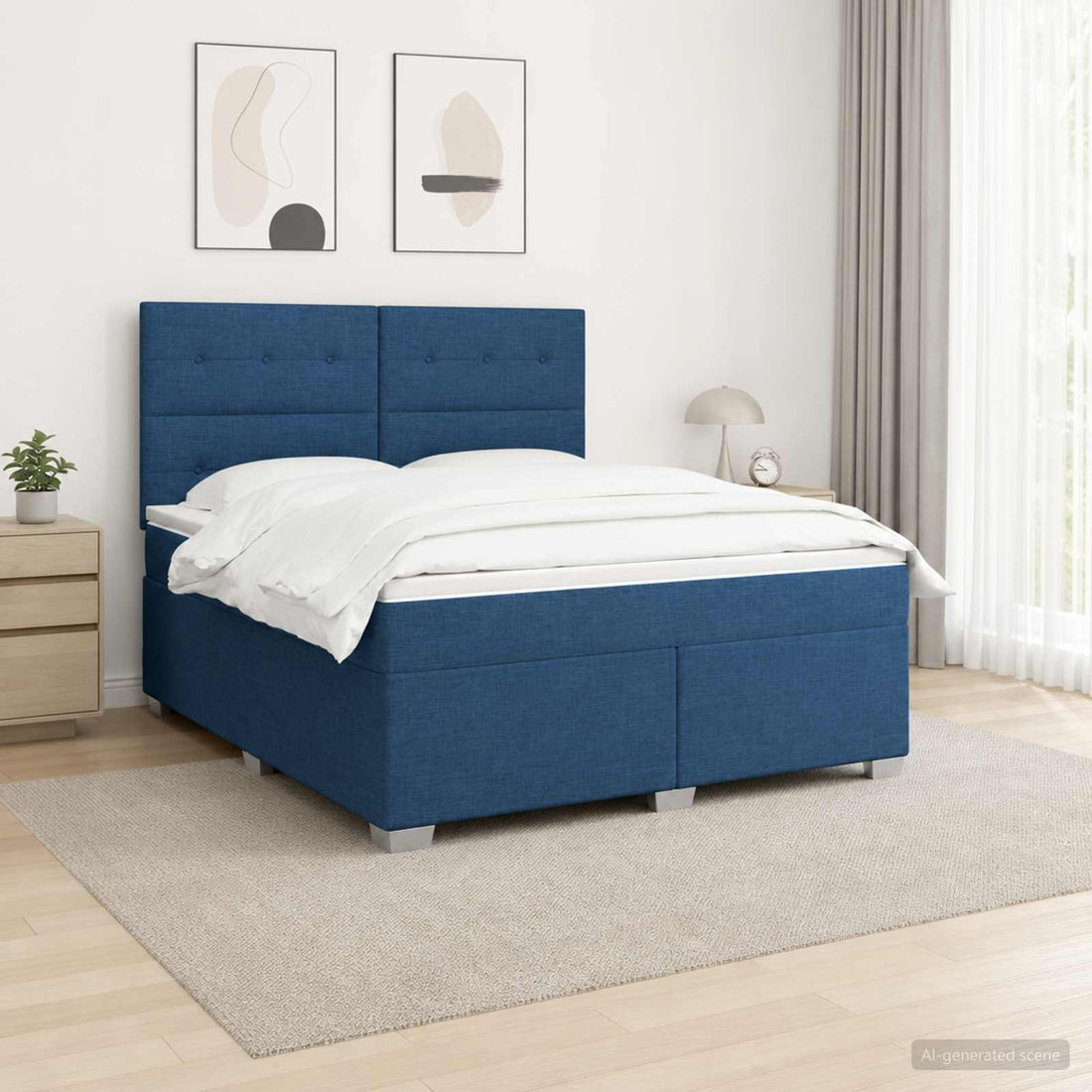 vidaXL Cama box spring con colchón con cabecera Azul 160 x 200 cm Tela