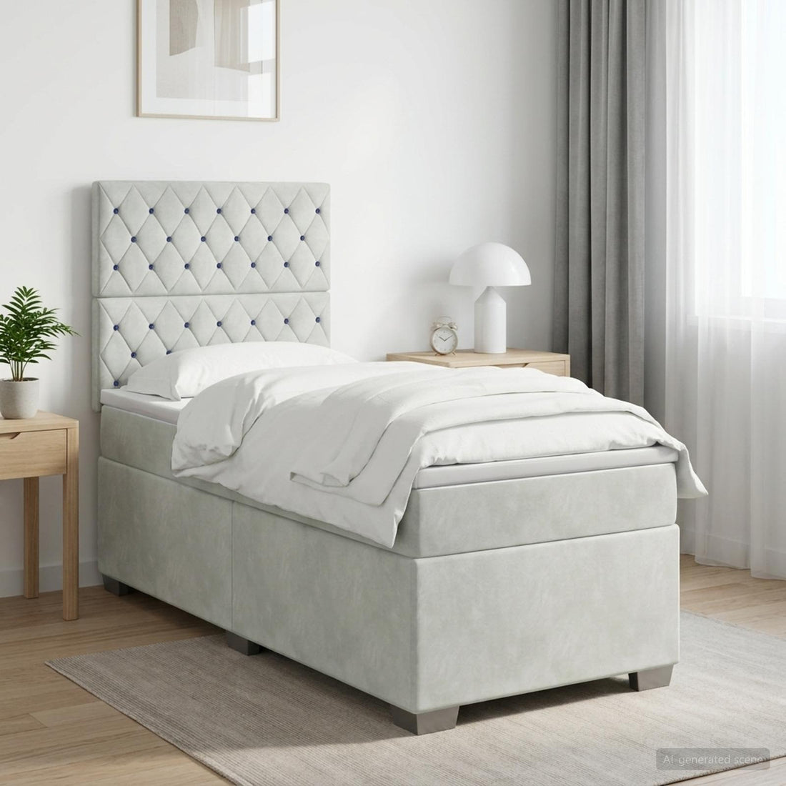 vidaXL Cama con Base Tapizada, Colchón y Luz LED Gris Claro Terciopelo