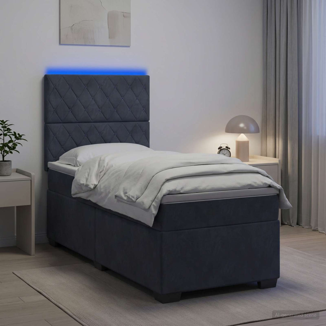 vidaXL Cama con Base Tapizada, Colchón y Luz LED Gris oscuro
