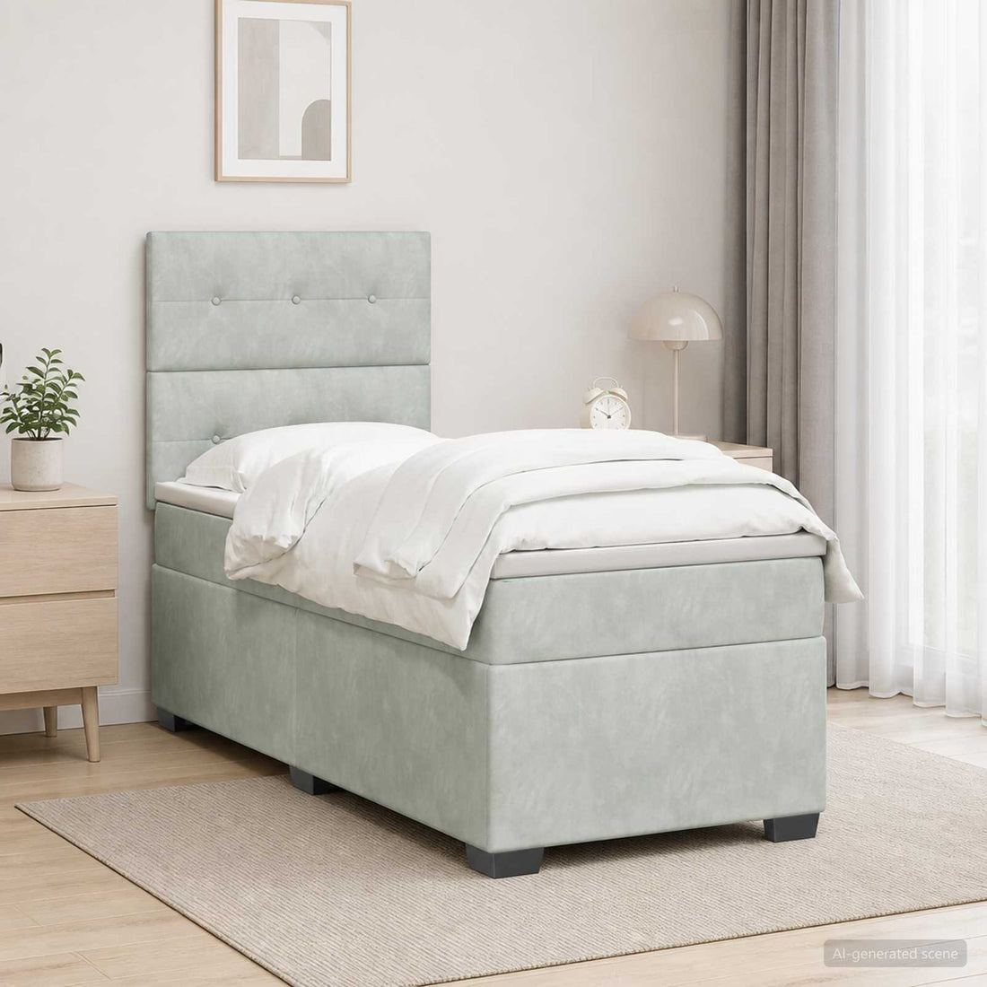 vidaXL Cama con Base Tapizada, Colchón y Luz LED Gris Claro Terciopelo