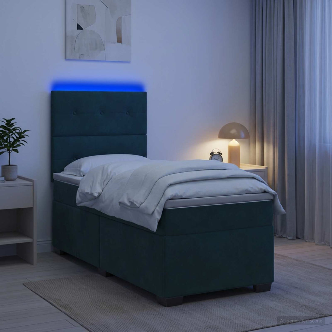 vidaXL Cama box spring con colchón Verde oscuro 100 x 200 cm