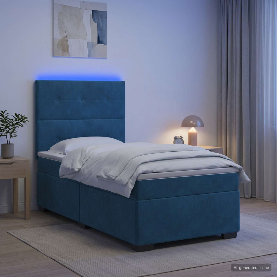 vidaXL Cama box spring con colchón Azul 100 x 200 cm Terciopelo