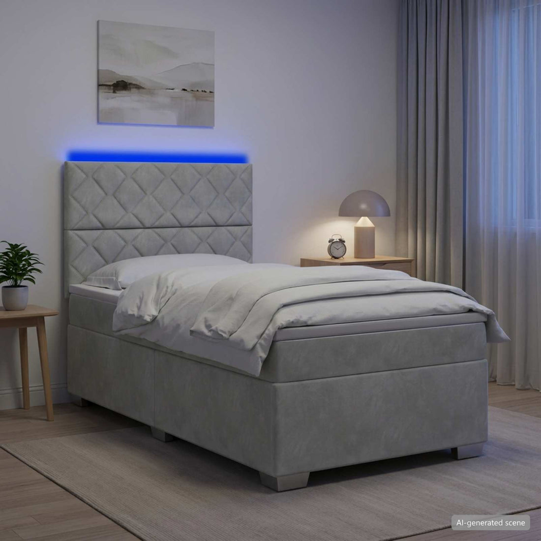 vidaXL Cama con Base Tapizada, Colchón y Luz LED Gris Claro Terciopelo
