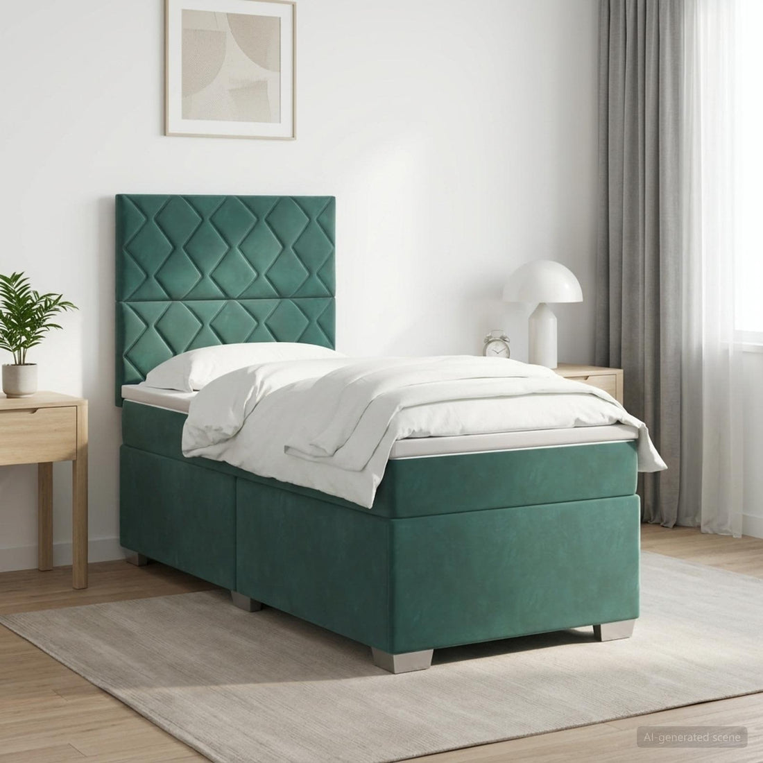 vidaXL Cama box spring con colchón Verde oscuro 100 x 200 cm