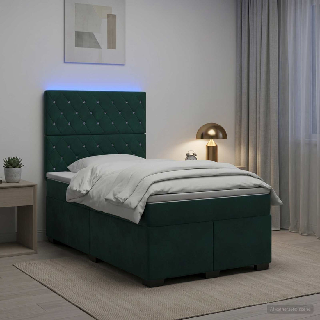 vidaXL Cama box spring con colchón Verde oscuro 120 x 200 cm