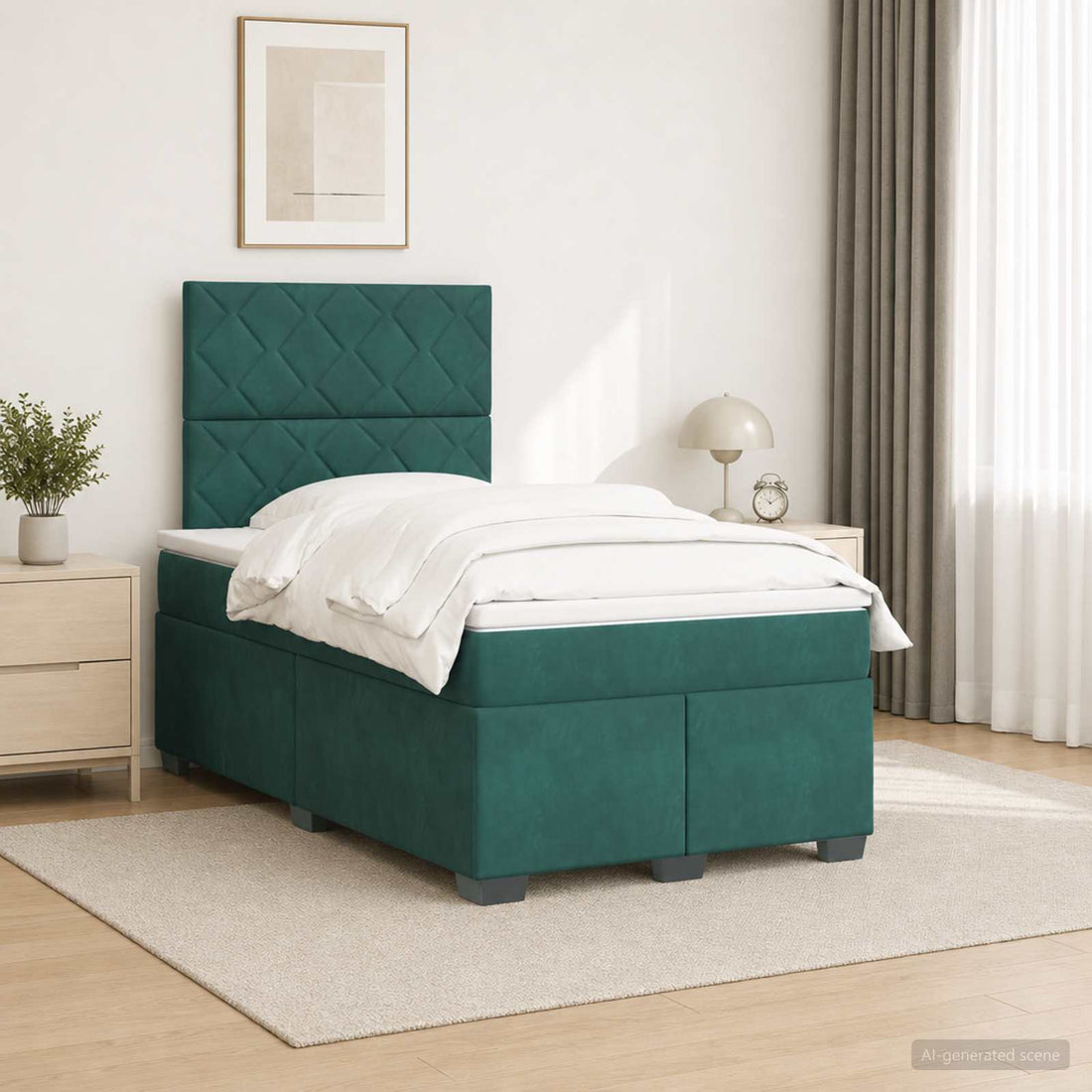 vidaXL Cama box spring con colchón Verde oscuro 120 x 190 cm