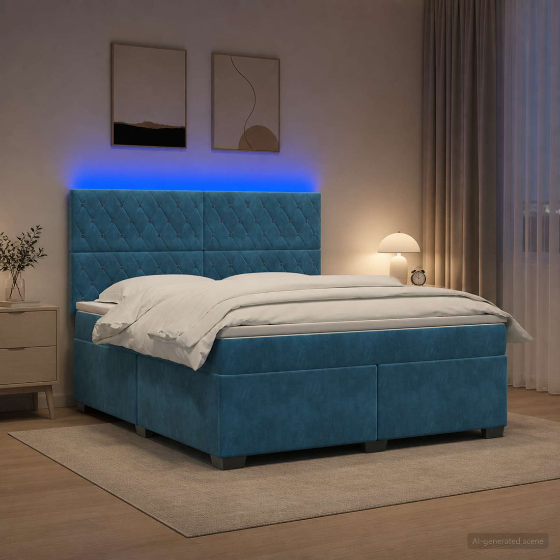 vidaXL Cama box spring con colchón Azul 180 x 200 cm Terciopelo