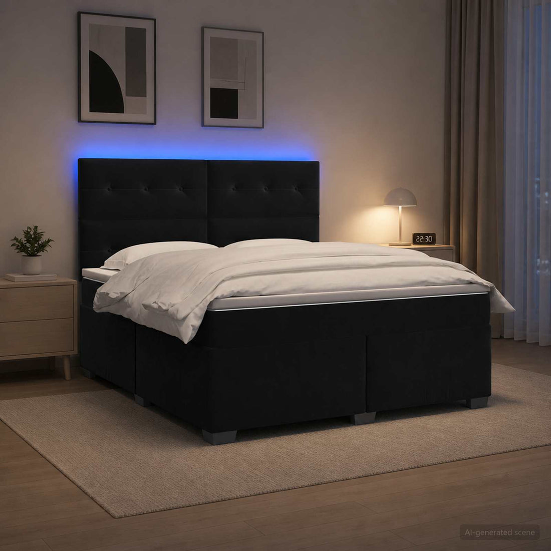 vidaXL Cama box spring con colchón Negro 140 x 190 cm Terciopelo