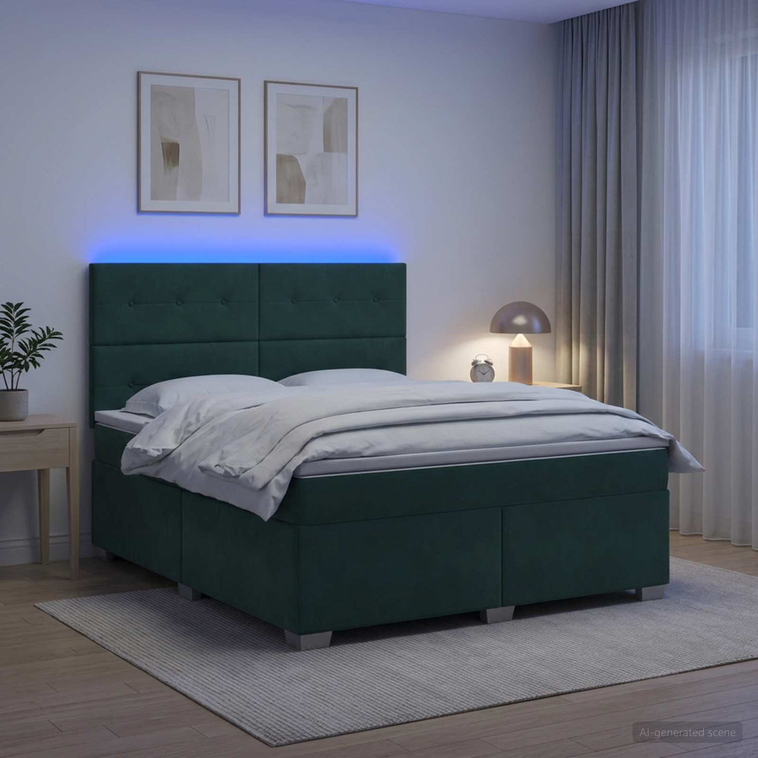 vidaXL Cama box spring con colchón Verde oscuro 140 x 200 cm
