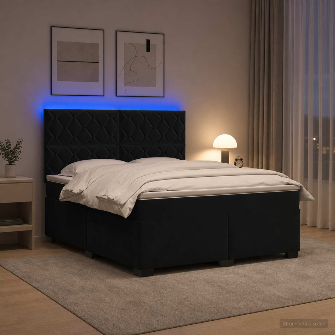 vidaXL Cama box spring con colchón Negro 180 x 200 cm Terciopelo