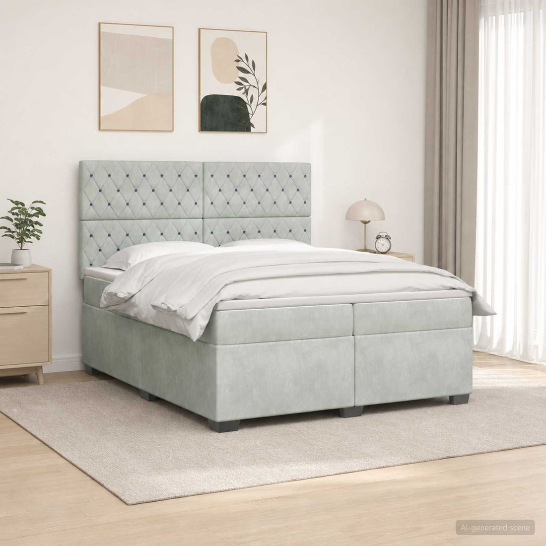 vidaXL Cama box spring con colchón Gris Claro 200 x 200 cm Terciopelo