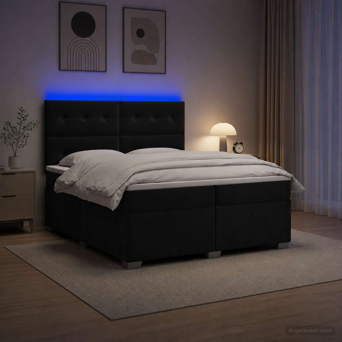 vidaXL Cama box spring con colchón Negro 200 x 200 cm Terciopelo