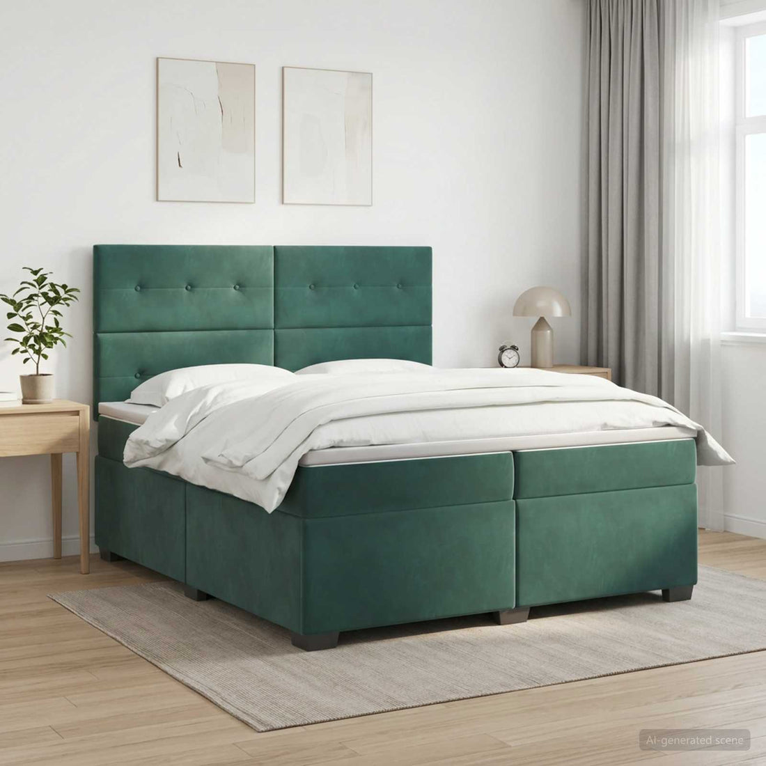 vidaXL Cama box spring con colchón Verde oscuro 200 x 200 cm