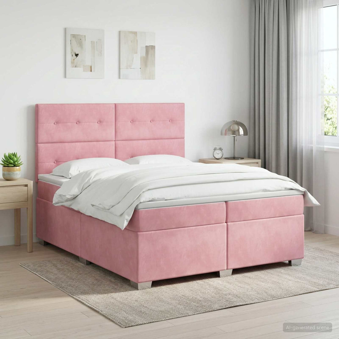 vidaXL Cama box spring con colchón Rosa 200 x 200 cm Terciopelo
